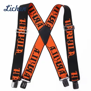 Custom Logo Fashion desain 4 klip kawat gigi PU kulit x-back Suspender