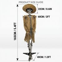 Squelette d'épouvantail de taille réelle de 165 cm pour Halloween avec yeux rouges lumineux et activation sonore pour une décoration de jardin extérieure effrayante