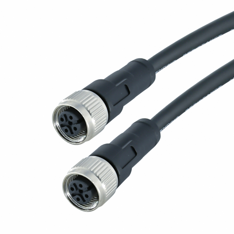 CuZn M12 Waterproof Electrical Wire Connector Angled 3 Pin Male To Female Right Angle TPU
