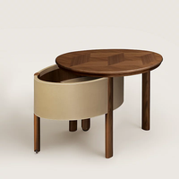 Table d'appoint rotative design avec plateau en bois et corps en cuir pleine fleur pour canapé, chevet ou couloir