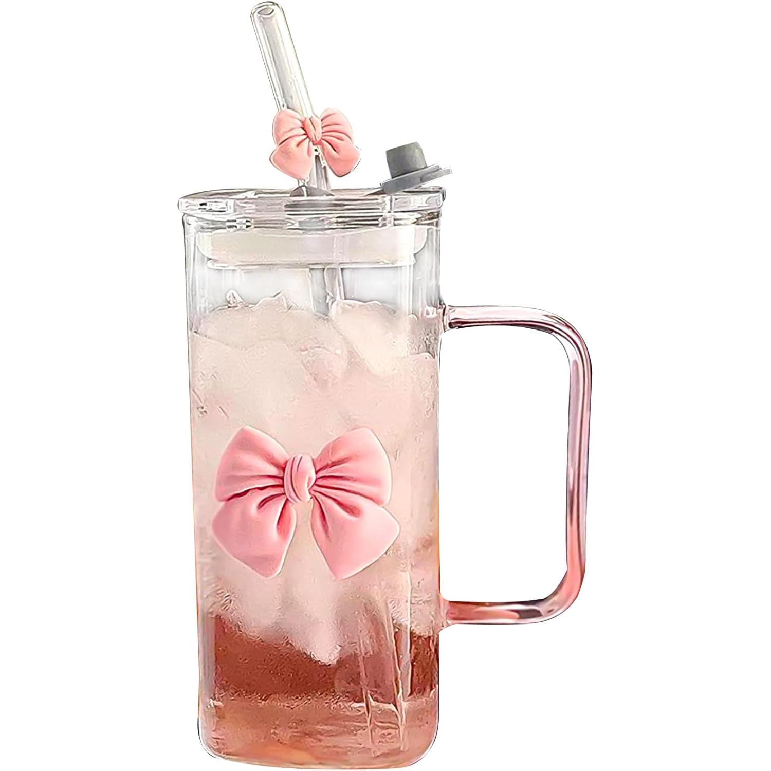 Poignée rose + nœud + tube transparent + couvercle
