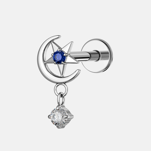 TOPOSH Celestial orecchini pendenti argento Design luna e stella con goccia di zircone per la cartilagine elica e Conch Piercing - Product Image 1