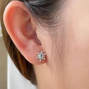 Dylam Wholesale Hypoallergenic 925 Sterling Silver <strong>Frozen</strong> Winter Snowflake <strong>Earrings</strong> Adorned with Aqua Cubic Zirconia for Women - Product Image 6