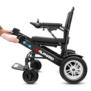 Silla de ruedas eléctrica plegable de aluminio para discapacitados, silla de ruedas ligera con batería, dos lados