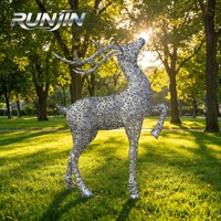 RUNJIN RJ-107 Sculpture florale ajourée personnalisée grandeur nature en forme de cerf, forgée à la main, finition miroir 8K, art moderne en acier inoxydable