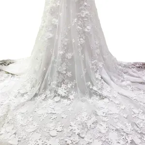 Сетчатая вышитая бисером Цветочная белая вышитая бисером Свадебная кружевная ткань