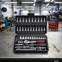 Jeu de clés à cliquet et douilles de 46 pièces, entraînement 1/4 pouce, flexible, kit d'outils de réparation automobile
