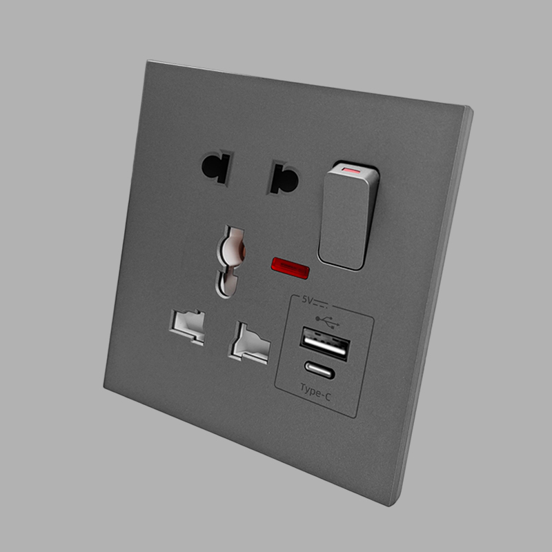 Enchufe conmutado MF de 5 pines con neón+usb+tipo-c