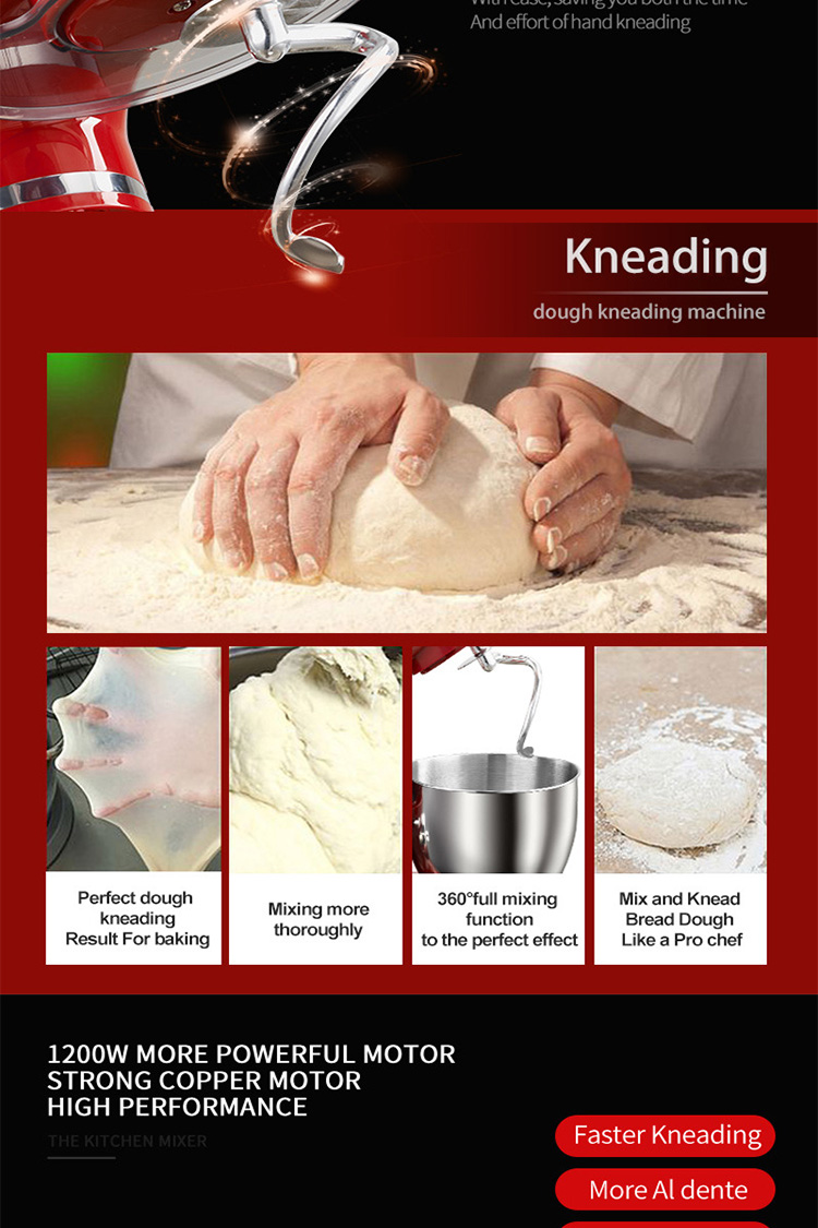 Amazon Hot Sale 4L Electrical Stand Dough Mixer 3 in 1 Food Processor Cake Bread Maker Machine