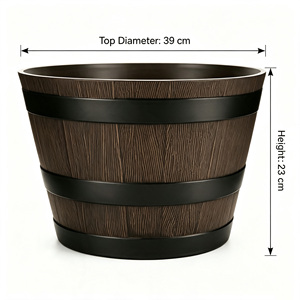 Maceta de Plástico con Imitación de <span class=keywords><strong>Madera</strong></span>, Decorativa para Hogar y Jardín, Maceta Tipo Barril - Product Image 1