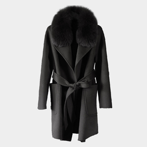 <span class=keywords><strong>Cappotto</strong></span> Invernale di Lusso da <span class=keywords><strong>Donna</strong></span> con Collo in Vera Pelliccia di Volpe, Stile con Cintura, in <span class=keywords><strong>Cashmere</strong></span> - Product Image 2