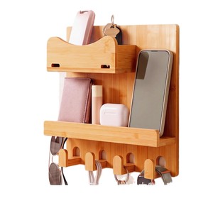 Wooden Storage <b>Rack</b> Wall Mounted With Hooks For Keys <b>Glasses</b> Entryway Organizer Rectangle Shape Default Color Cao County Origin - Product Image 5