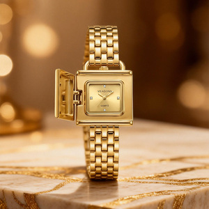 Nouvelle montre de luxe rétro à clapet, petite montre carrée pour femme, en acier doré, étanche, à quartz, montre haut de gamme transfrontalière - Product Image 2