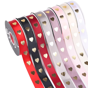 Cinta de poliéster con lámina dorada de 2.5 cm, diseño de amor, para el Día de San Valentín, bodas, adornos florales, elegante cinta para decoración de pasteles y lazos para regalo. - Product Image 1