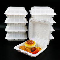 Boîtes de rangement rectangulaires blanches à 3 compartiments Récipient alimentaire à charnière en plastique rempli de minéraux Mfpp avec couvercle