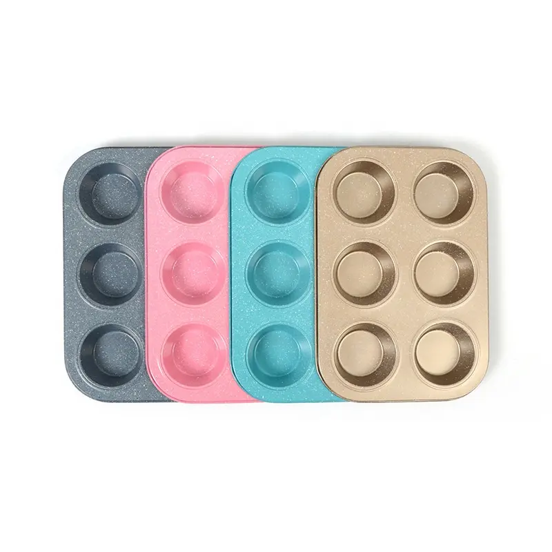 Hot sale 6 cups Chromatic Nonstick Coating Carbon Steel Cake Baking Mold Cupcake Muffin Pan
