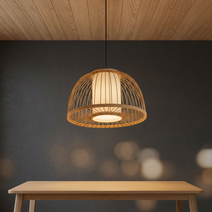 Bamboo Woven Rattan Shade LED Pendant E26 Adjustable Height Touch Control Warm Ambient Ceiling Lamp for Living Room Restaurant - Product Image 3