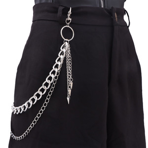 Cadena de cintura con colgante de doble capa de metal estilo hip hop, cadena para pantalones informal de aleación de zinc, cadena gruesa estilo retro punk - Product Image 1