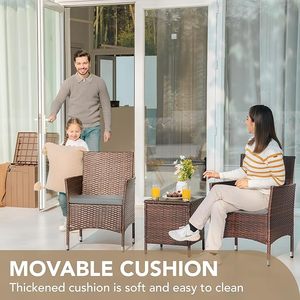 Wicker Armchairs with Coffee <b>Table</b> <b>Rattan</b> Set Patio Furniture Outdoor <b>Dining</b> Chair Garden Bistro Set for Home - Product Image 3