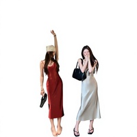 Robe décontractée pour femme Big Heroine, sans bretelles, en acétate uni, avec fines bretelles spaghetti, coupe asymétrique brillante, amincissante, idéale pour l'été, haut de gamme