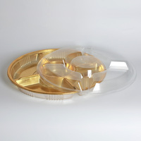 Boîtes d'emballage en plastique PET recyclé rondes transparentes dorées personnalisées à 5 trous pour gâteaux et pâtisseries