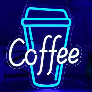 Letrero de Neón de Café, Rectangular, para Montar en la Pared, Luz LED de Color Azul Café, Efecto Constante, Fácil Instalación, 25000 Horas de Duración - Product Image 1