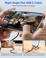 Câble USB C tressé en nylon à 90 degrés, 3,3 pieds, 60 W, chargeur Type C, charge rapide, câble USB C plat à angle droit
