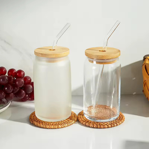 Botella de vidrio de 12oz, 16oz, 20oz, vaso de vidrio de borosilicato alto con tapa y pajita, para cerveza, té, zumo, refrescos - Product Image 3