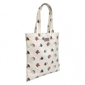Cartoon Dog Print <b>Canvas</b> <b>Tote</b> <b>Bag</b> <b>Large</b> Size Daily Shopping <b>Bag</b> Hand Length Handle British Style Cute Commute <b>Bag</b> - Product Image 2