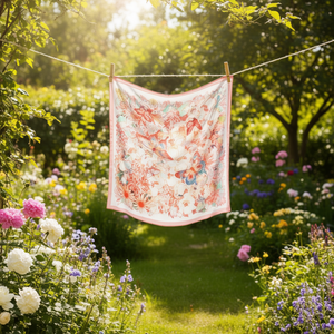 Foulard quadrato piccolo con farfalle e fiori 70x70 cm, accessorio moda per donna - Product Image 2