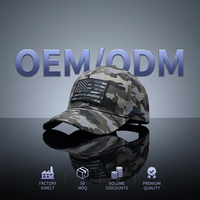Casquettes de baseball sportives vierges en coton 100% avec logo brodé camouflage, patch tissé et visière incurvée, motif drapeau américain, vente en gros