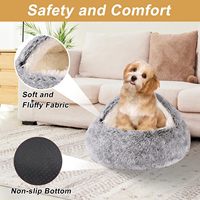 Lit rond pour petit chien ou chat, lit apaisant pour animaux de compagnie, lit anti-anxiété en forme de donut avec tente pour la chaleur et la sécurité, Hundebett