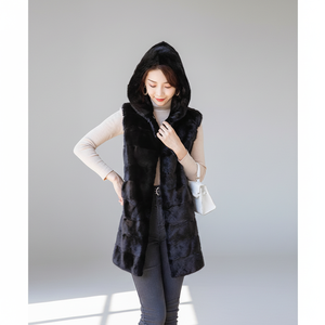 <span class=keywords><strong>Gilet</strong></span> décontracté en fourrure de vison pour <span class=keywords><strong>femme</strong></span>, nouveau modèle 2025, manteau à capuche <span class=keywords><strong>mi</strong></span>-<span class=keywords><strong>long</strong></span> importé en fourrure de vison véritable - Product Image 1