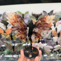 Statue en cristal d'aile d'ange en pierres précieuses naturelles mélangées en gros, support de présentation en pierre brute en forme de silhouette féminine, Feng Shui, guérison des chakras