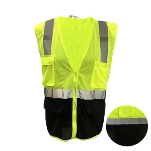Customized Logo Fluorescence Safety Vest Suppliers Hivis Yellow Protective Vest Reflective Vest With Pocket