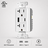 Prise murale USB Type C standard américaine 20A, résistante aux manipulations, double chargeur, 125V 60Hz, classe 2, 5V DC 3.1A, homologuée CULus