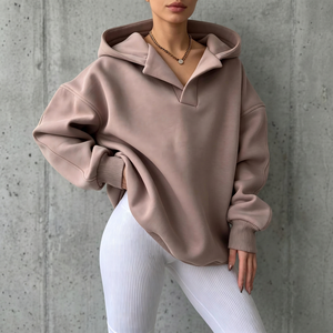 Sweat-shirt court à capuche zippé pour femme, marron uni, imprimé floral, en coton tricoté, manches longues, tenue décontractée d'automne - Product Image 3