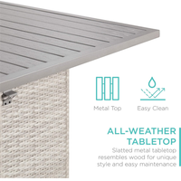 Ensemble de table de bar d'extérieur en osier résistant aux intempéries avec 4 tabourets en rotin pour bord de piscine