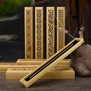 Retro Incense Burner Natural Wooden Carving Censer Joss-stick Holder Aromatherapy Bamboo Box Home Decor Crafts