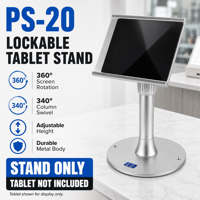 Lockable Tablet POS Stand 7-16 Inch Anti-Theft Universal Holder 360 Degree Rotation Height Adjustable for Retail Counter PS-20