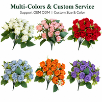18-koppige multicolor kunstmatige rozenboeket met realistische groene bladeren, zijden bloemen voor bruiloft, huis, feest, Valentijnsdag decoratie