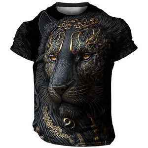 For Oversized Men's Knitted Blank T-<b>shirt</b> 3D <b>Lion</b> Print Summer Casual Streetwear Breathable Short Sleeve - Product Image 1