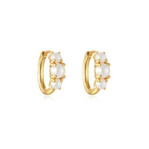 Bijoux en perles fines plaqués or, argent sterling S925, boucles d'oreilles créoles blanches - Product Image 1