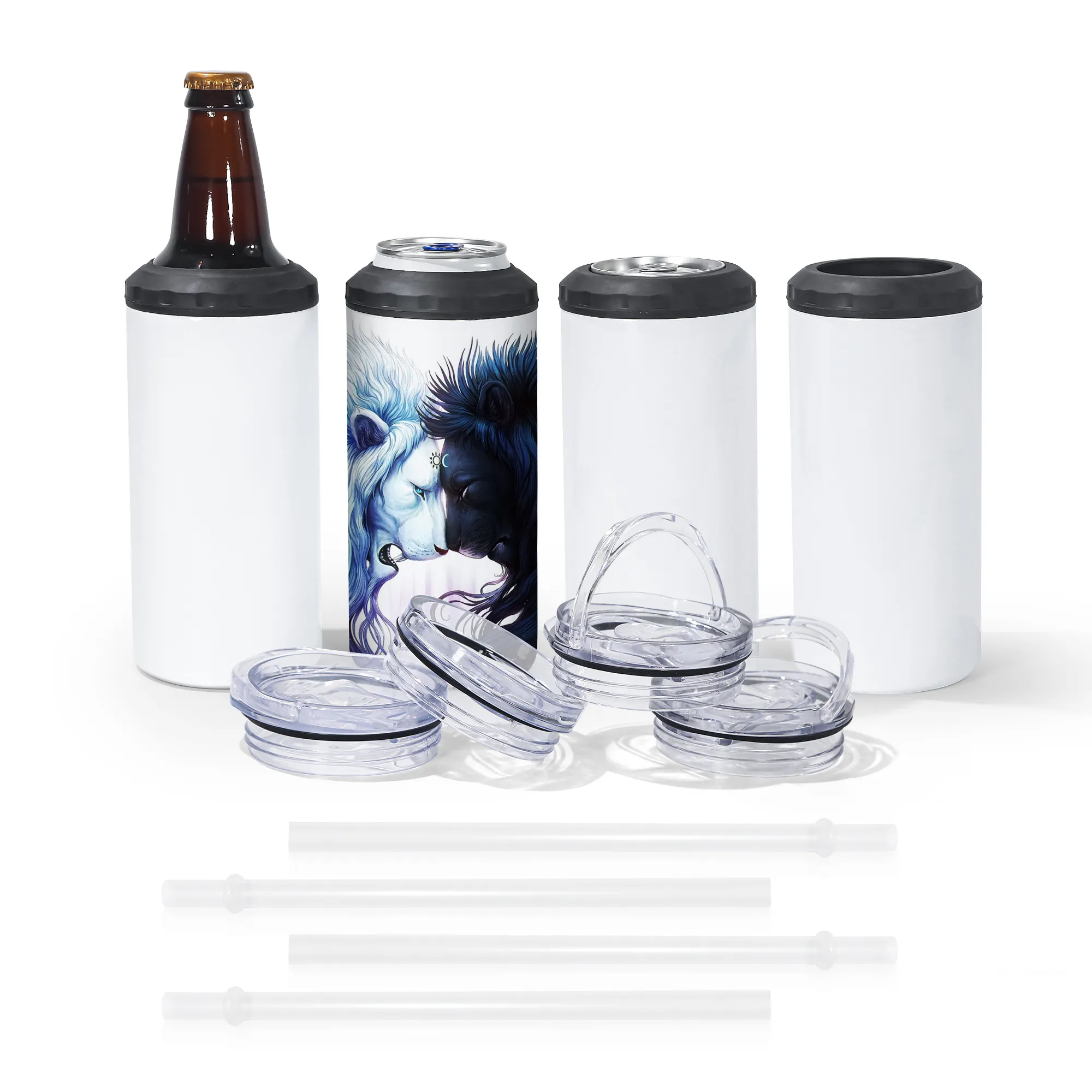 Venta al por mayor 16 oz sublimación can cooler espacios en blanco 4 en 1 Use can cooler 16 oz recto aislado de acero inoxidable cerveza can cooler