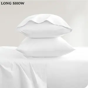 Biancheria da letto bianca per l'ospitalità lenzuola matrimoniali 60/40 cotone con filo colorato lenzuola per hotel sfuse usate