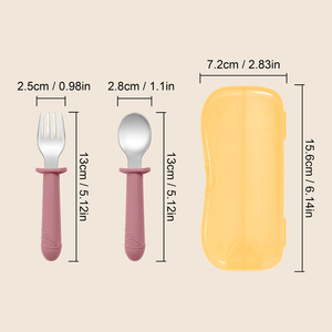 Wholesale Bpa-Free Kids Tableware Set <b>Soft</b> Safe Training Spoon and Fork Wooden Silicone Baby Feeding Utensils - Product Image 5