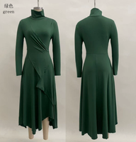 Robe longue plissée unie à manches longues et col montant, tenue de soirée islamique décontractée pour femmes musulmanes
