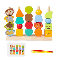 Children Learning Toy Montessori Shape Color Cognition Game Early Educational Matching Column Toys for Kids Threading Wooden Toy