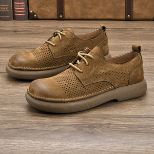 Chaussures décontractées pour hommes en cuir véritable, bout rond, à lacets, respirantes, style marche - Product Image 3