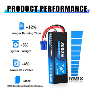 100C エクストリーム ディスチャージ 2S 7.6V 8000mAh グラフェン リポ ハードケース バッテリー - 4mm コネクター付き競技用 RC カー/トラック用 - Product Image 3
